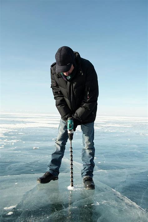 measuring ice thickness in a lake|ice thickness test tool.